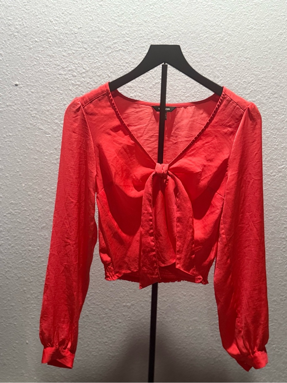 Express Orange Tie-Front Cropped Blouse